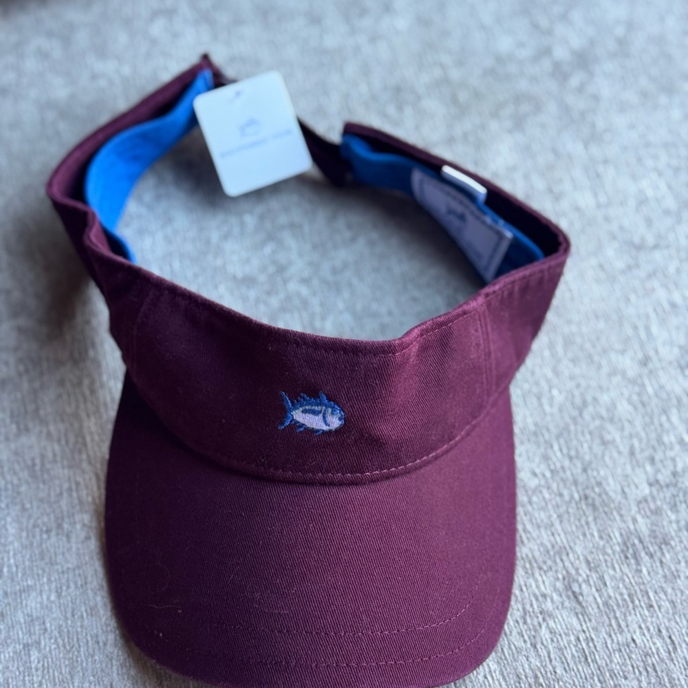 Southern Tide Burgundy Visor with Blue Fish Embroidery